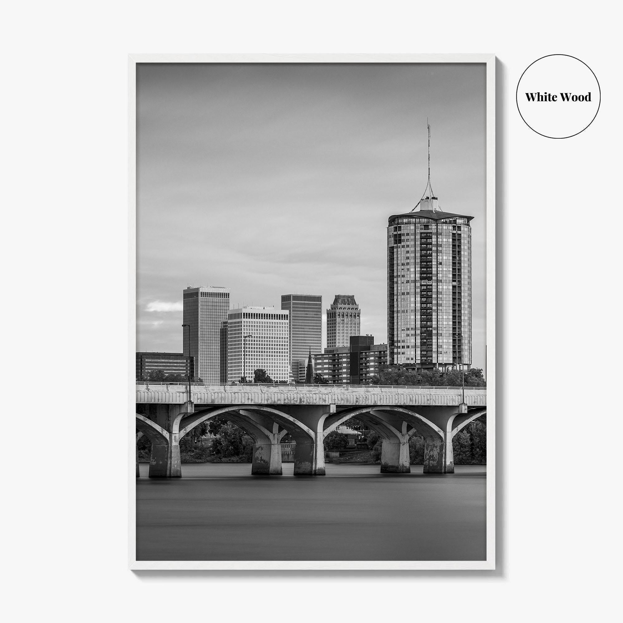 Tulsa Skyline Black and White Fine Art Photo Print, Poster, Oklahoma USA, Arkansas River