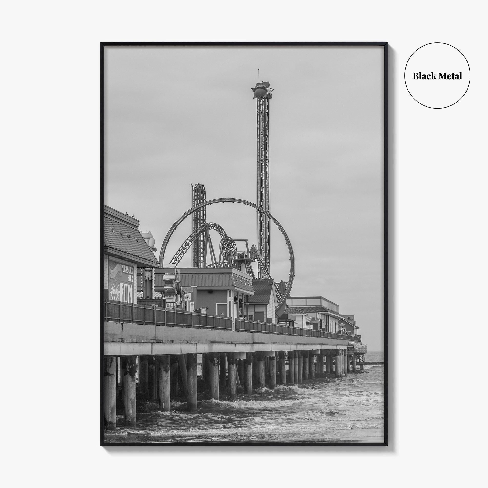 Galveston Island Black and White Fine Art Photo Print, Texas Historic Pier Poster