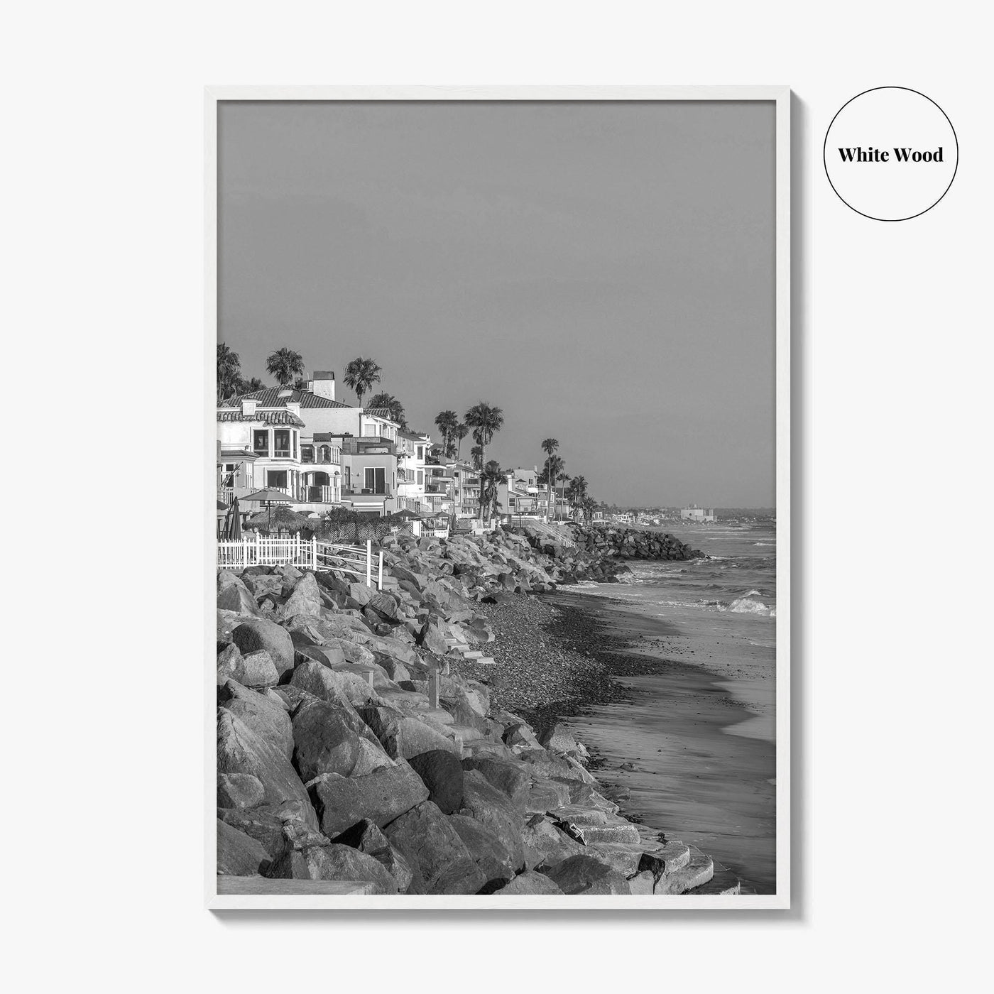 Oceanside Black and White Fine Art Photo Print, San Diego Beach Houses, California Poster