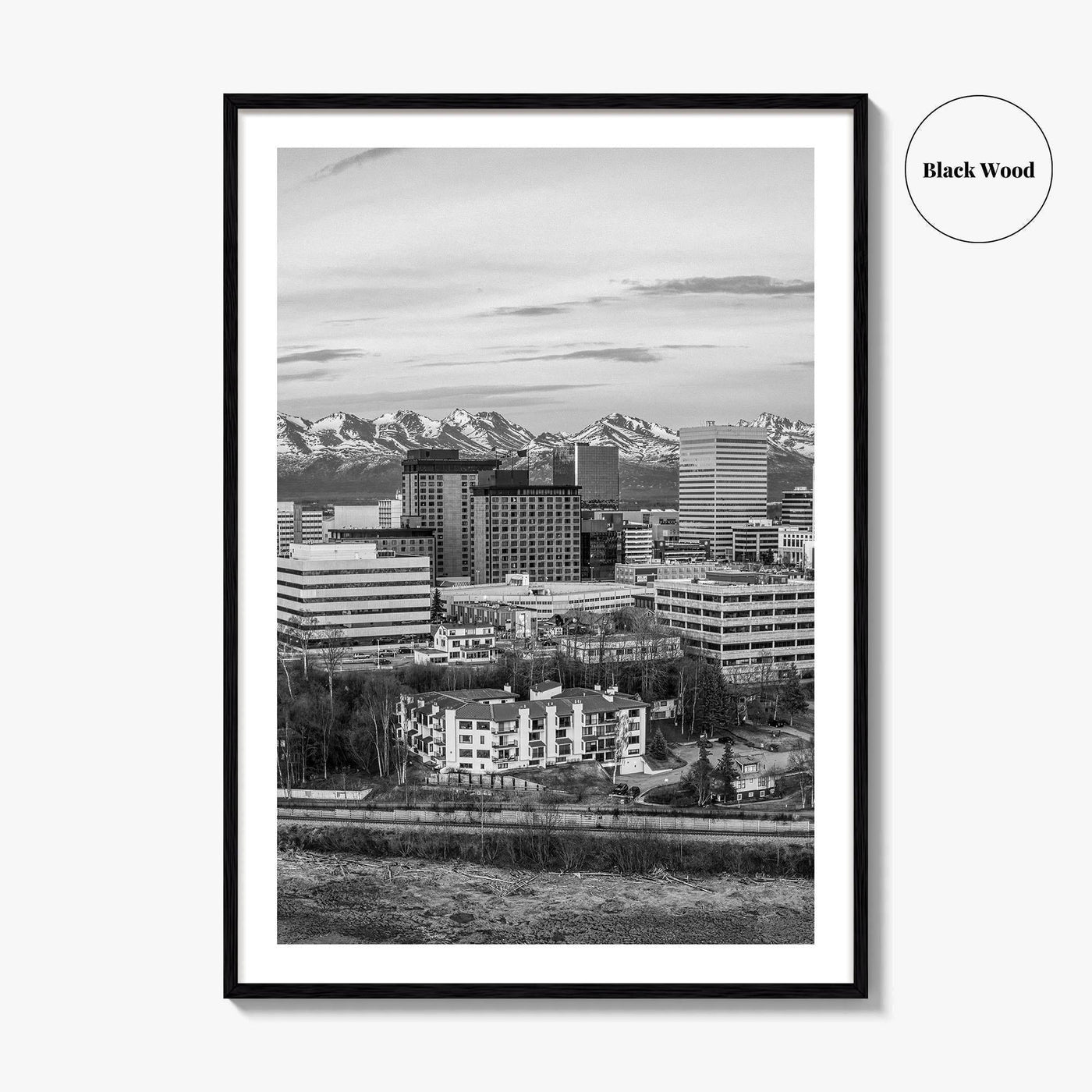 Anchorage Skyline Black and White Fine Art Photo Print, Alaska Poster, USA