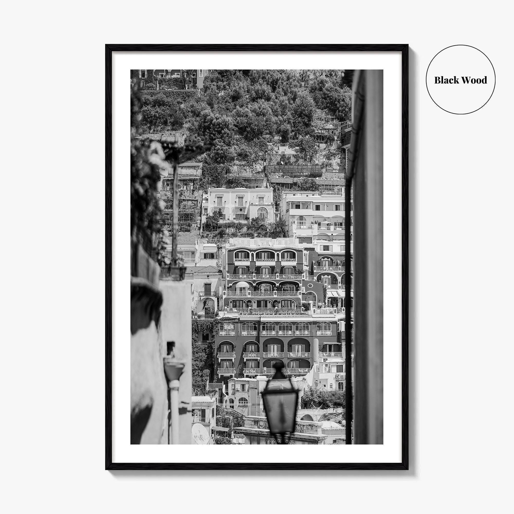 Positano Black and White Fine Art Photo Print, Amalfi Coast Italy Poster, Panoramic Sea