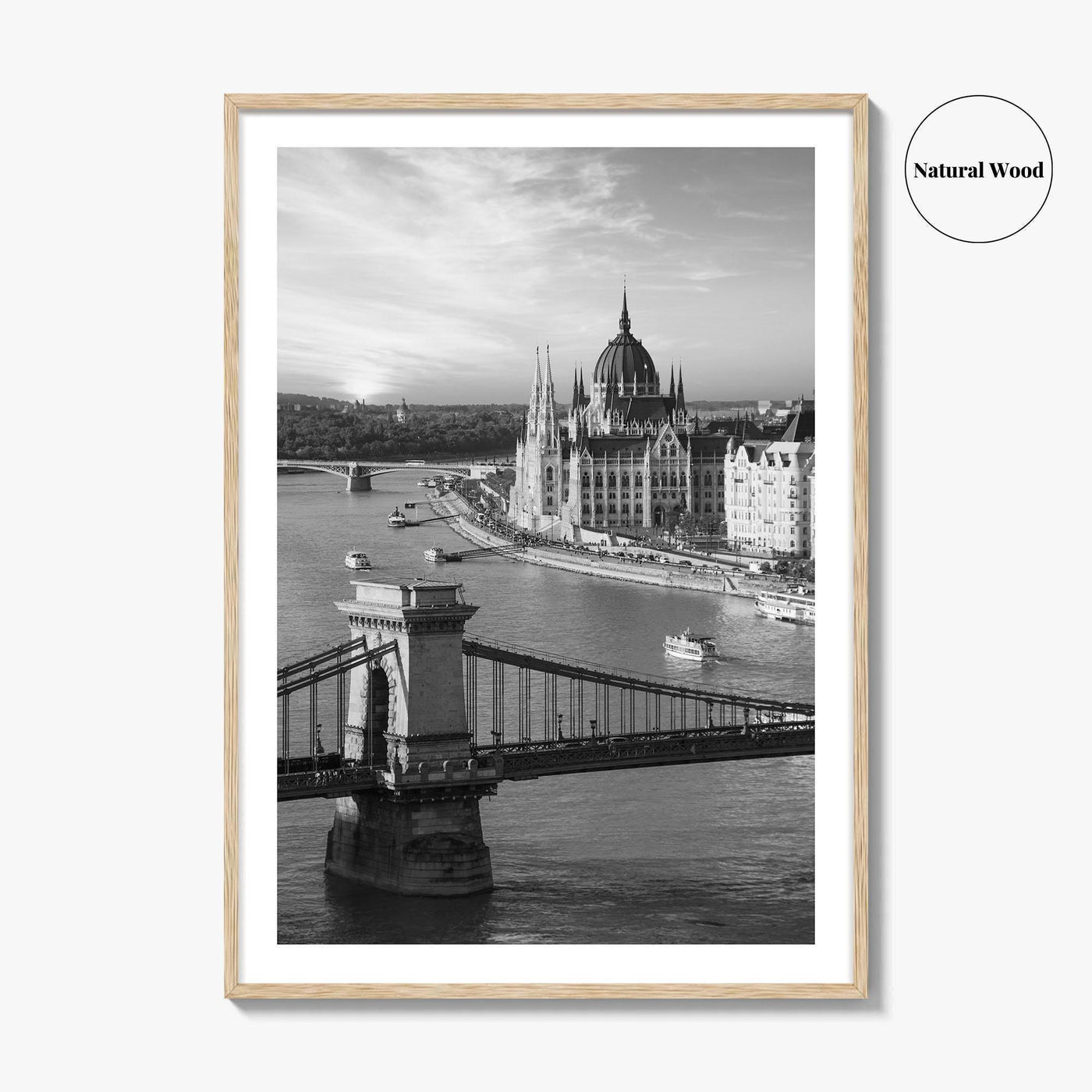 Budapest Black and White Fine Art Photo Print, Hungarian Parliament Chain Bridge Hungary Poster