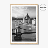 Budapest Black and White Fine Art Photo Print, Hungarian Parliament Chain Bridge Hungary Poster