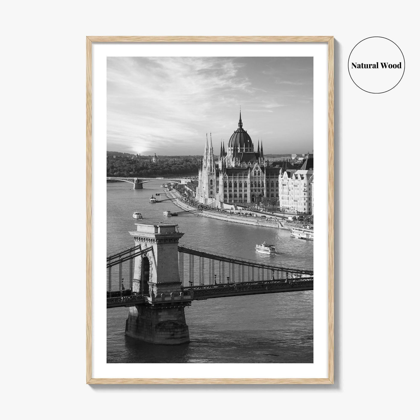 Budapest Black and White Fine Art Photo Print, Hungarian Parliament Chain Bridge Hungary Poster