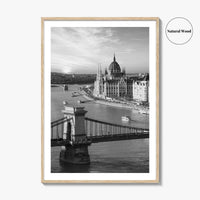 Budapest Black and White Fine Art Photo Print, Hungarian Parliament Chain Bridge Hungary Poster