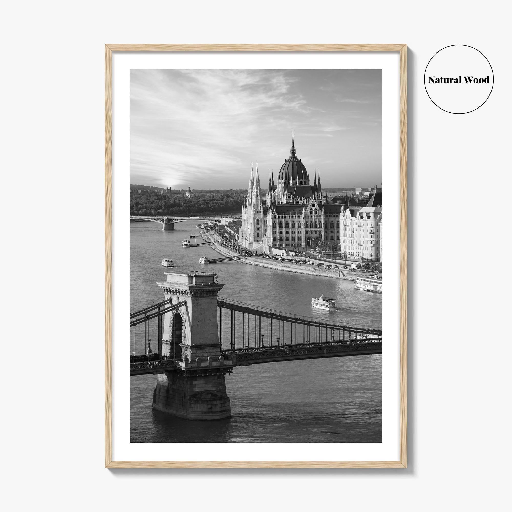 Budapest Black and White Fine Art Photo Print, Hungarian Parliament Chain Bridge Hungary Poster