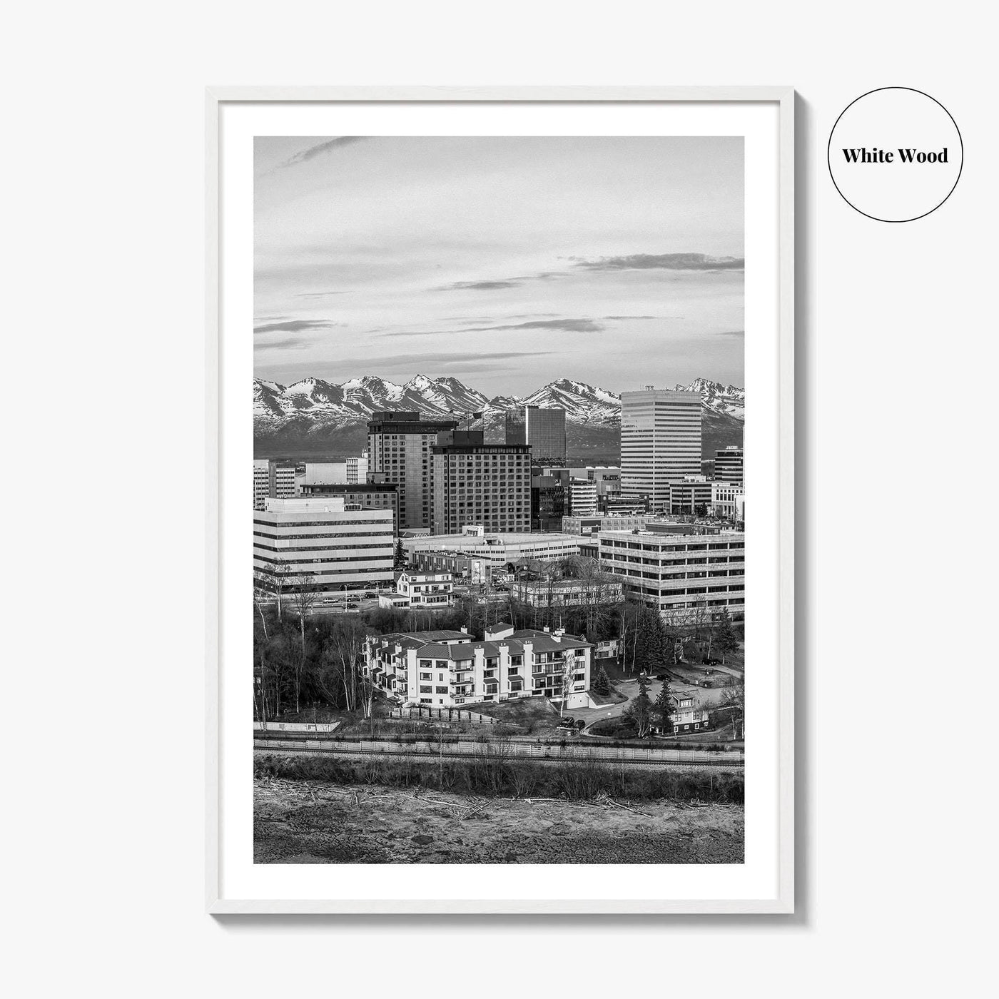 Anchorage Skyline Black and White Fine Art Photo Print, Alaska Poster, USA