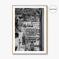 Positano Black and White Fine Art Photo Print, Amalfi Coast Italy Poster, Panoramic Sea