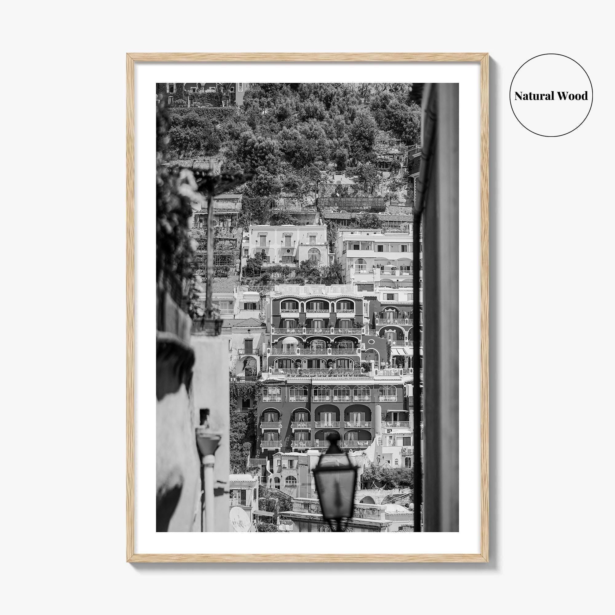 Positano Black and White Fine Art Photo Print, Amalfi Coast Italy Poster, Panoramic Sea