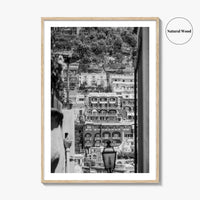 Positano Black and White Fine Art Photo Print, Amalfi Coast Italy Poster, Panoramic Sea