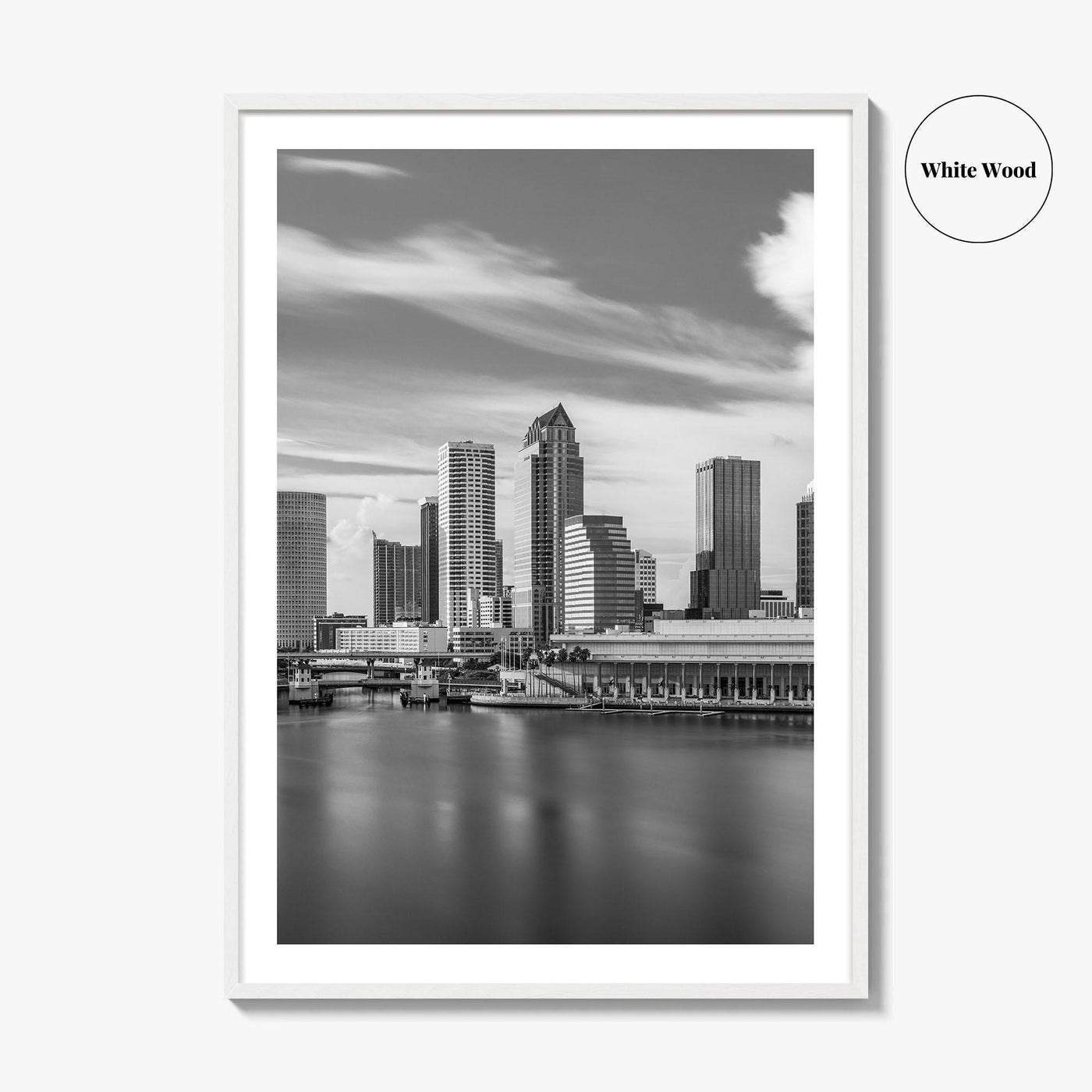 Tampa Skyline Black and White Fine Art Photo Print, City Florida Poster