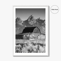 Jackson Hole Black and White Fine Art Photo Print, Grand Teton, Moulton Barn, Wyoming