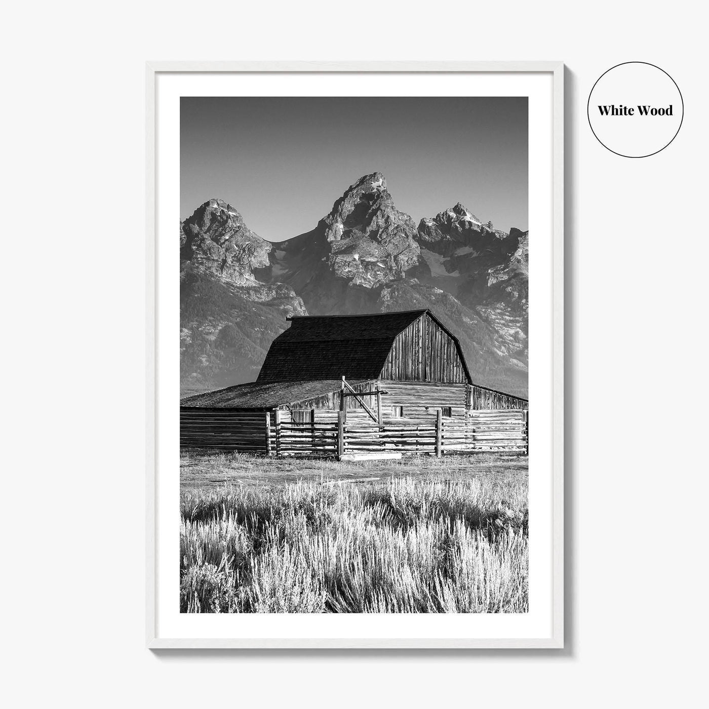 Jackson Hole Black and White Fine Art Photo Print, Grand Teton, Moulton Barn, Wyoming