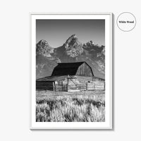 Jackson Hole Black and White Fine Art Photo Print, Grand Teton, Moulton Barn, Wyoming