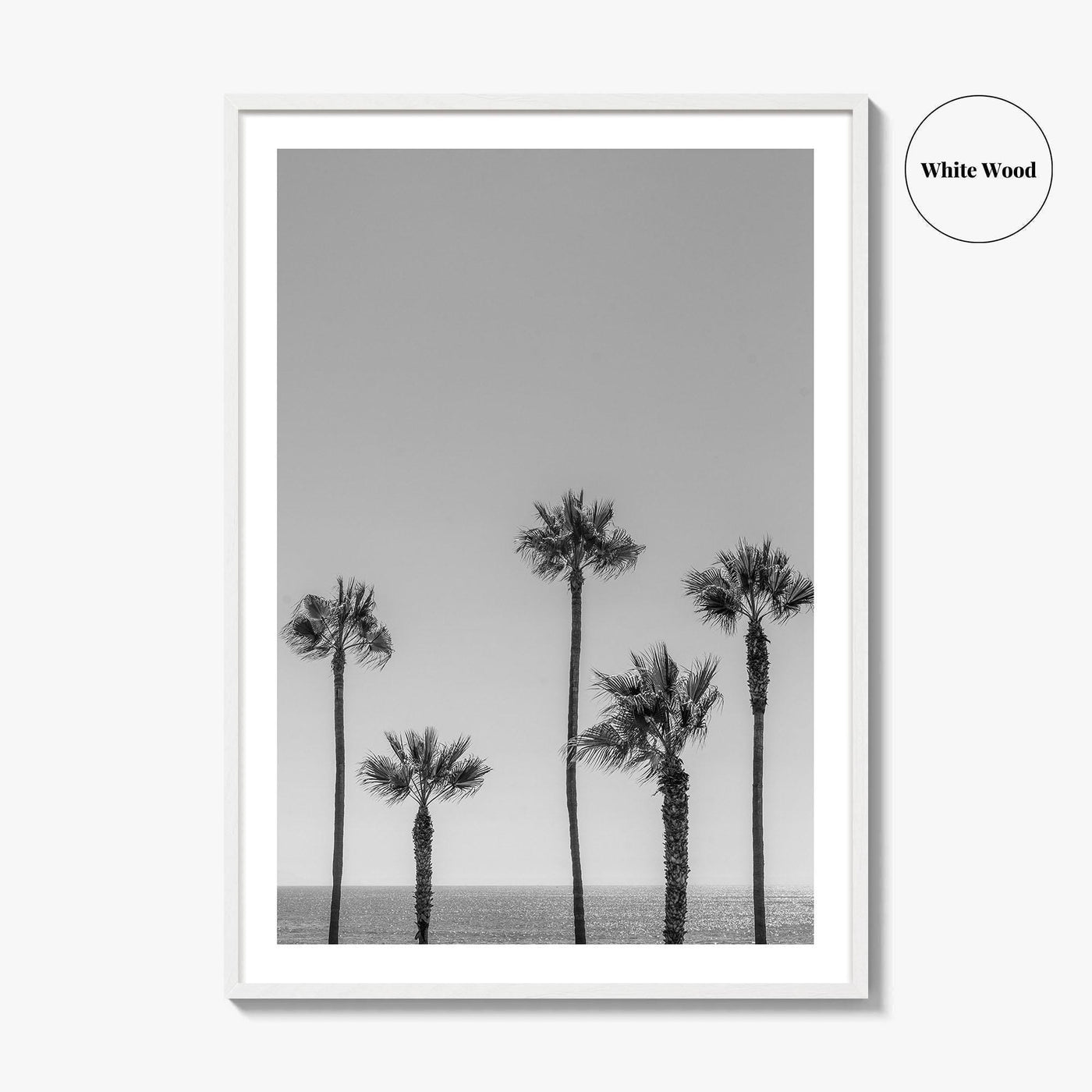 Manhattan Beach Black and White Fine Art Photo Print, Palm Trees LA California Poster