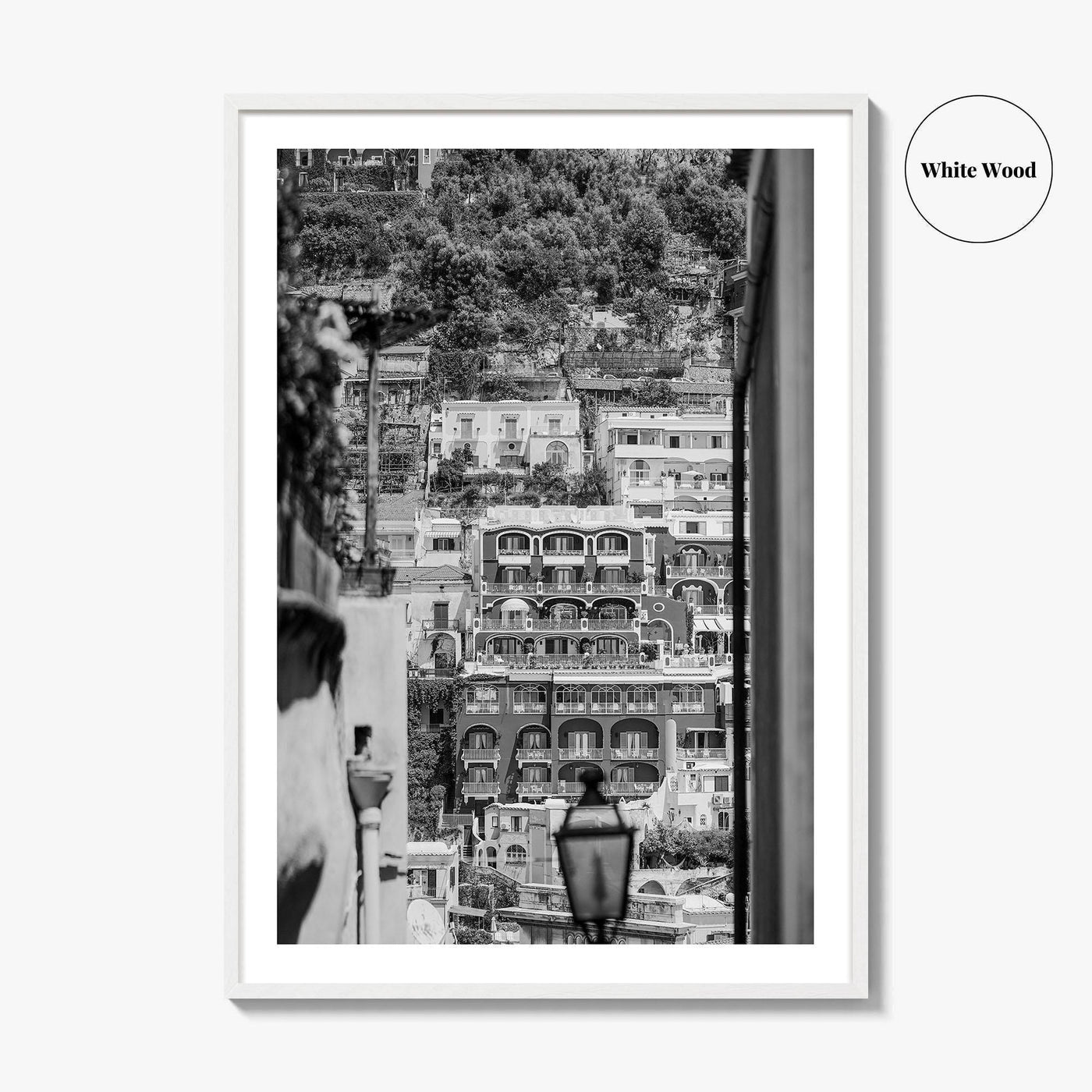 Positano Black and White Fine Art Photo Print, Amalfi Coast Italy Poster, Panoramic Sea