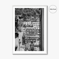 Positano Black and White Fine Art Photo Print, Amalfi Coast Italy Poster, Panoramic Sea