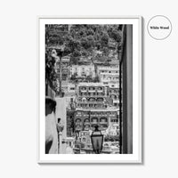 Positano Black and White Fine Art Photo Print, Amalfi Coast Italy Poster, Panoramic Sea
