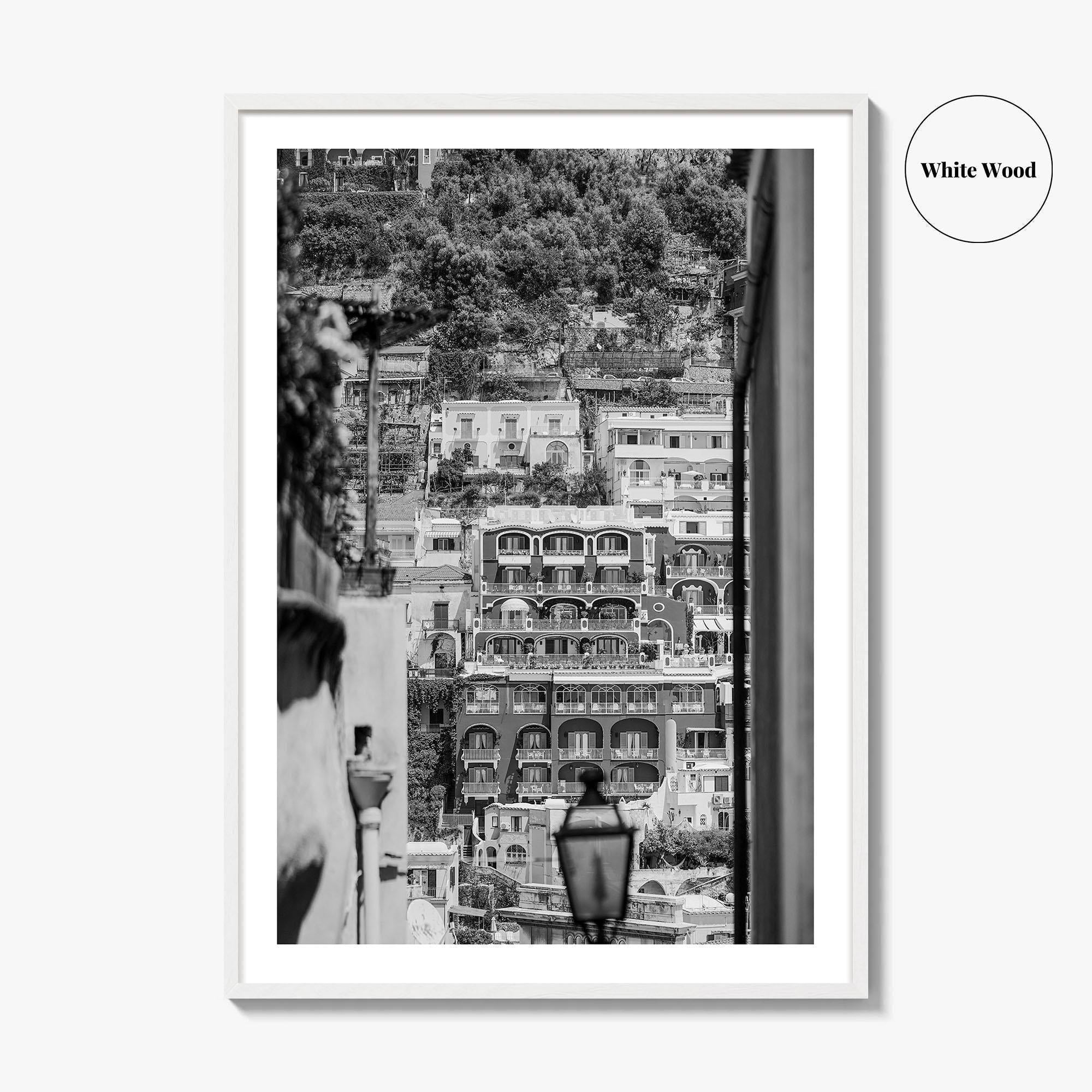 Positano Black and White Fine Art Photo Print, Amalfi Coast Italy Poster, Panoramic Sea