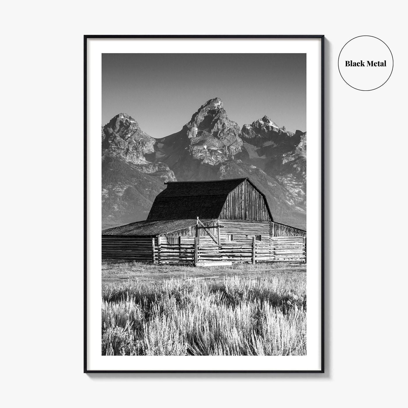 Jackson Hole Black and White Fine Art Photo Print, Grand Teton, Moulton Barn, Wyoming