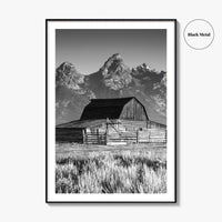 Jackson Hole Black and White Fine Art Photo Print, Grand Teton, Moulton Barn, Wyoming