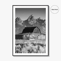 Jackson Hole Black and White Fine Art Photo Print, Grand Teton, Moulton Barn, Wyoming