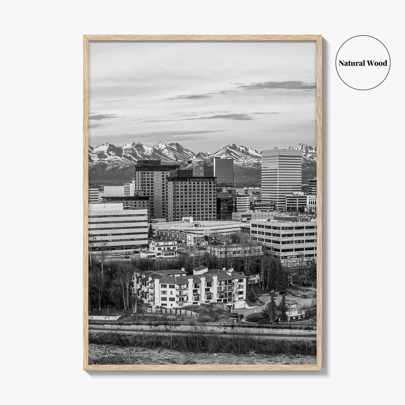 Anchorage Skyline Black and White Fine Art Photo Print, Alaska Poster, USA