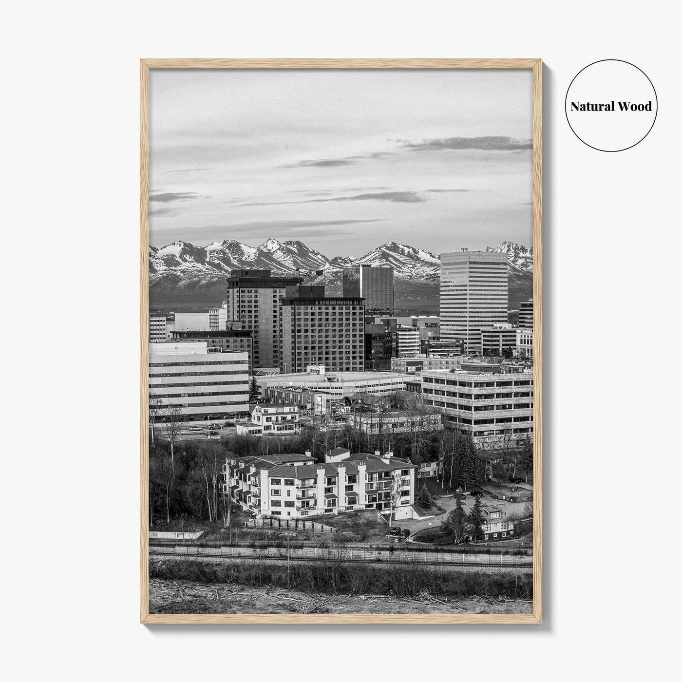 Anchorage Skyline Black and White Fine Art Photo Print, Alaska Poster, USA