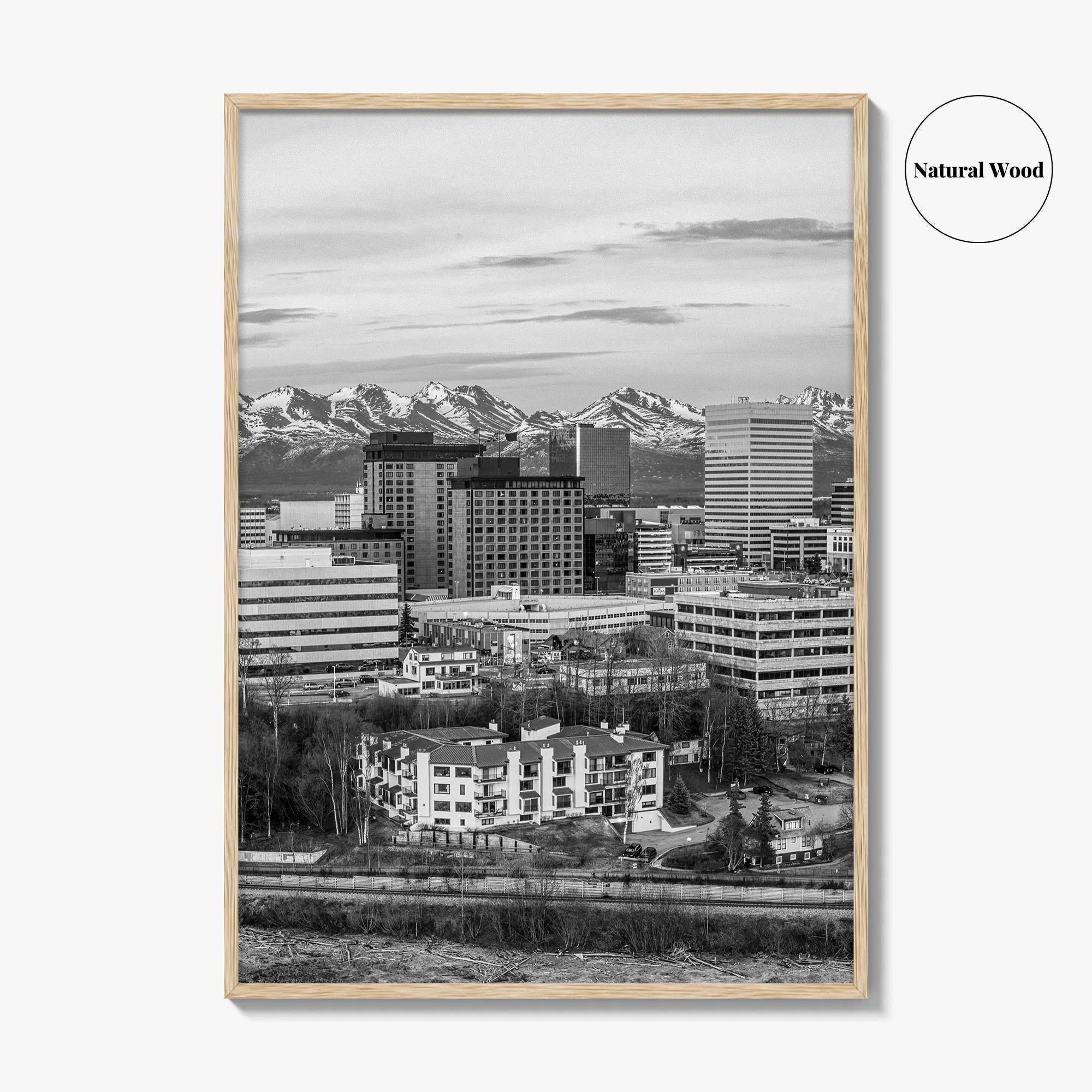 Anchorage Skyline Black and White Fine Art Photo Print, Alaska Poster, USA