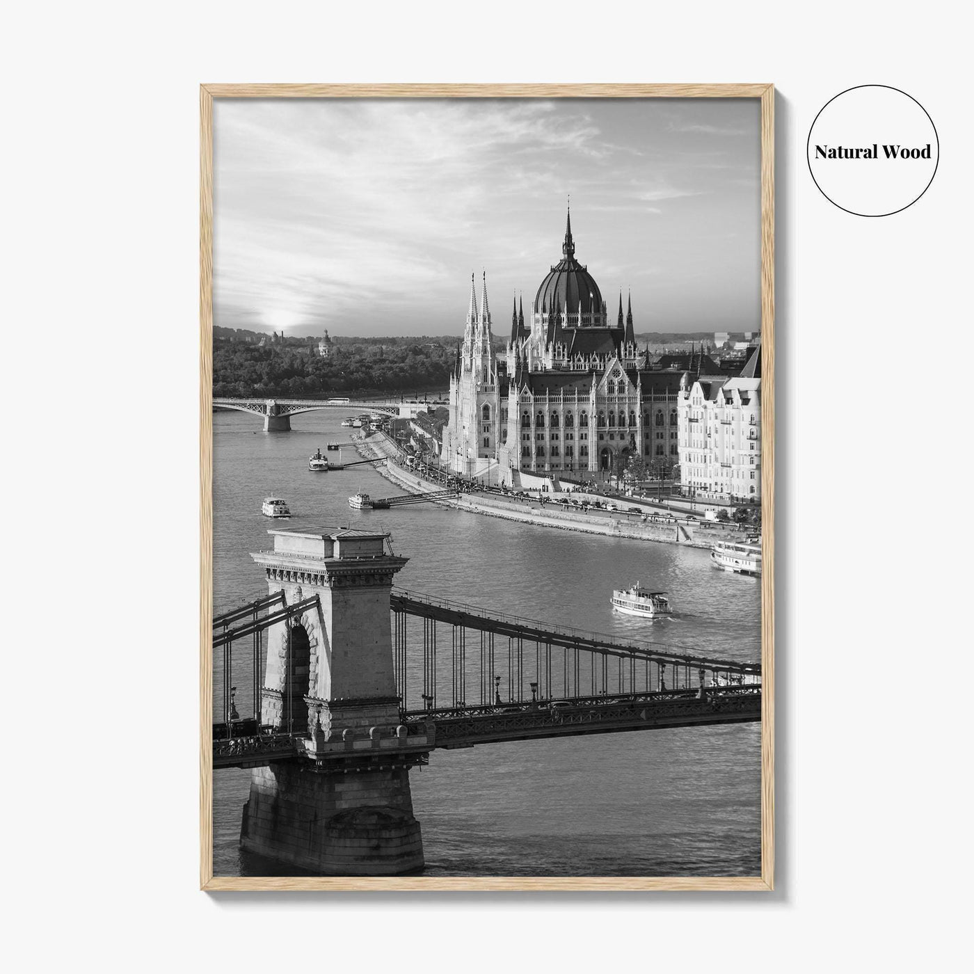 Budapest Black and White Fine Art Photo Print, Hungarian Parliament Chain Bridge Hungary Poster
