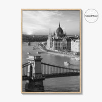 Budapest Black and White Fine Art Photo Print, Hungarian Parliament Chain Bridge Hungary Poster