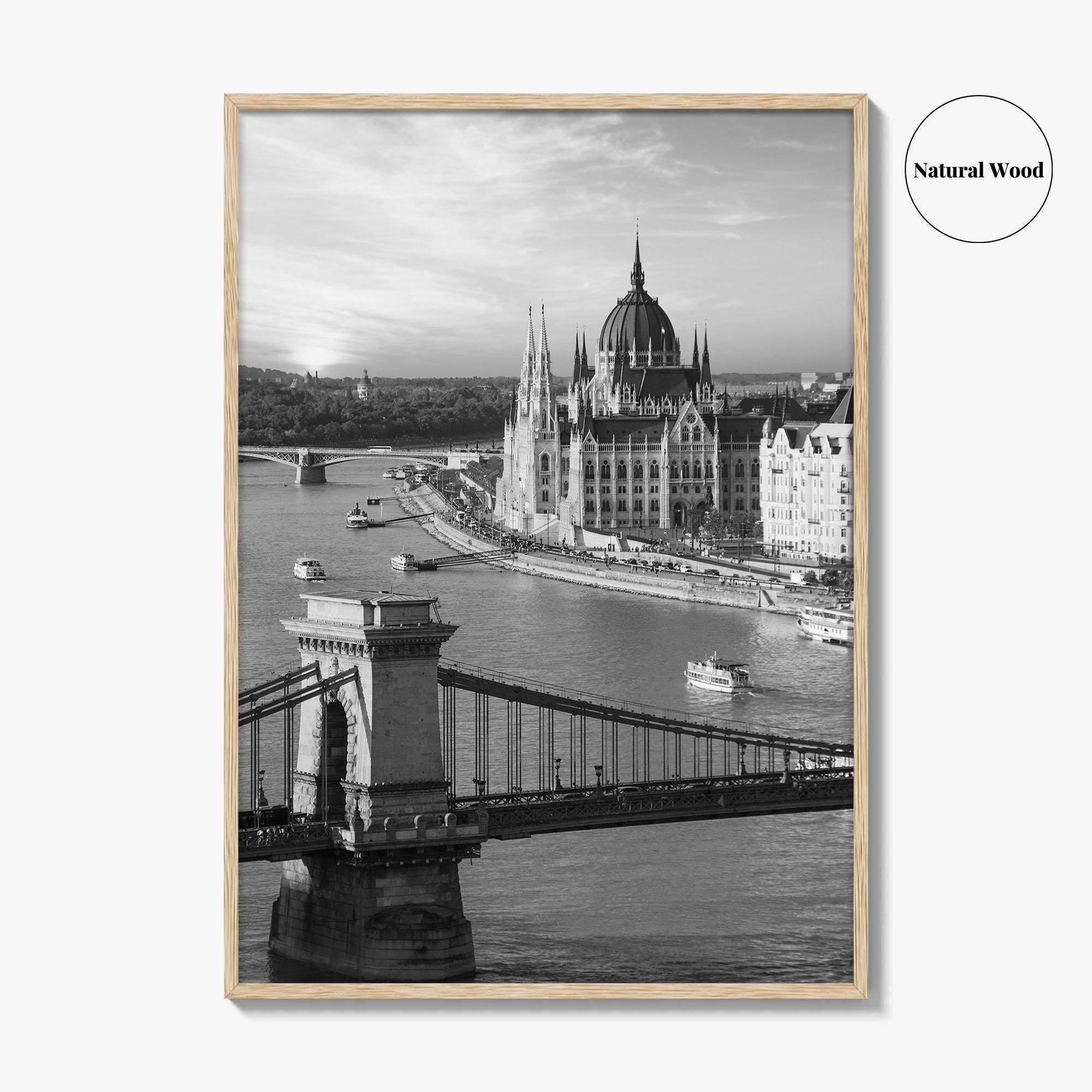 Budapest Black and White Fine Art Photo Print, Hungarian Parliament Chain Bridge Hungary Poster