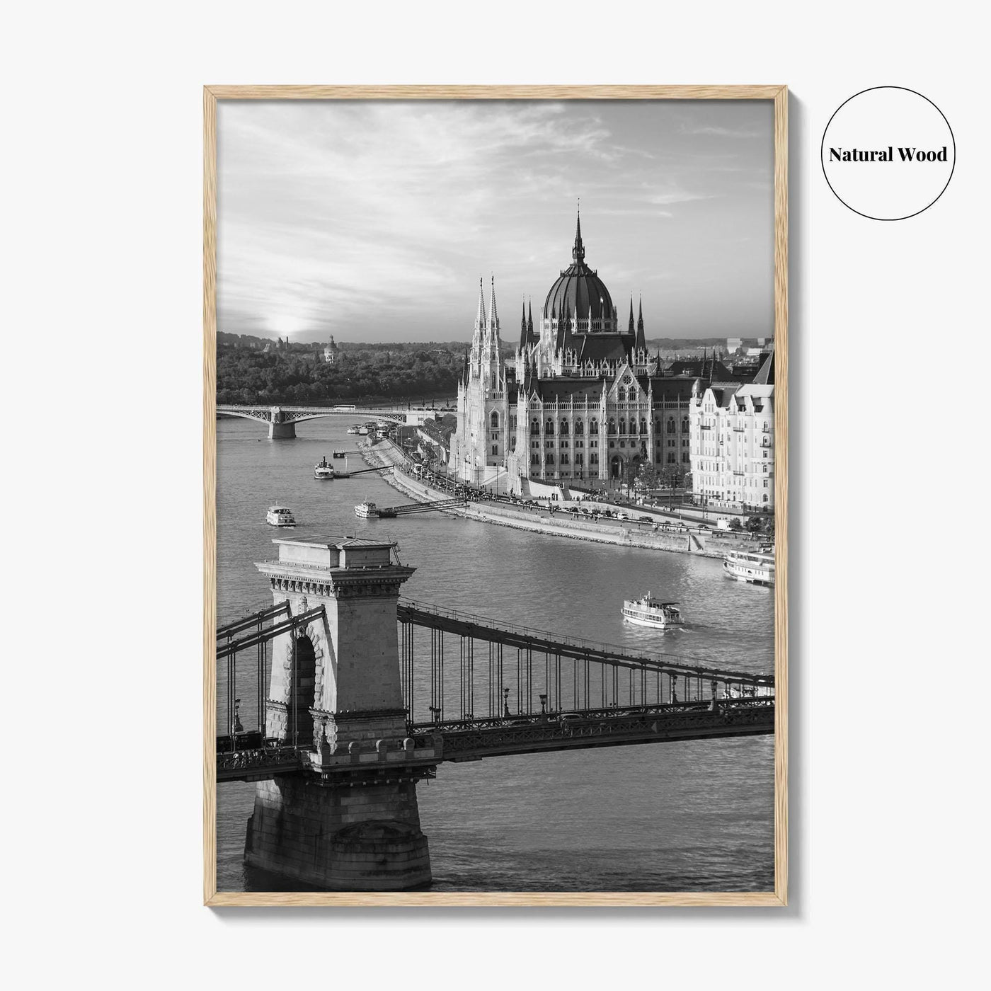 Budapest Black and White Fine Art Photo Print, Hungarian Parliament Chain Bridge Hungary Poster
