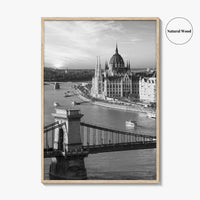 Budapest Black and White Fine Art Photo Print, Hungarian Parliament Chain Bridge Hungary Poster