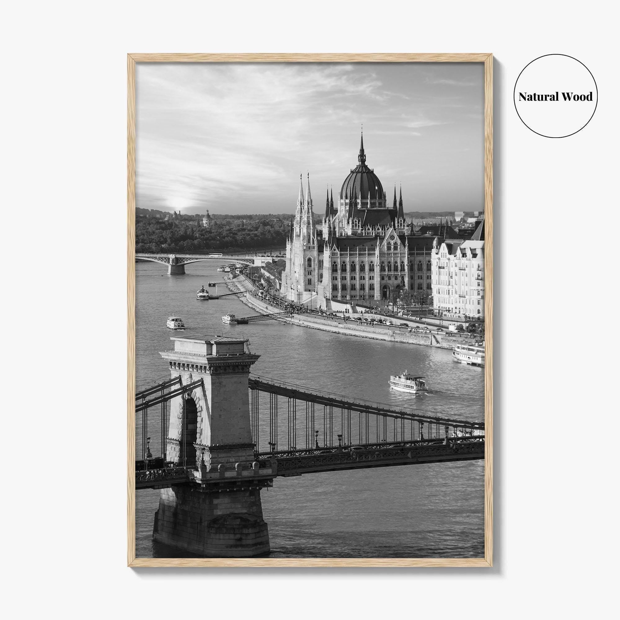 Budapest Black and White Fine Art Photo Print, Hungarian Parliament Chain Bridge Hungary Poster