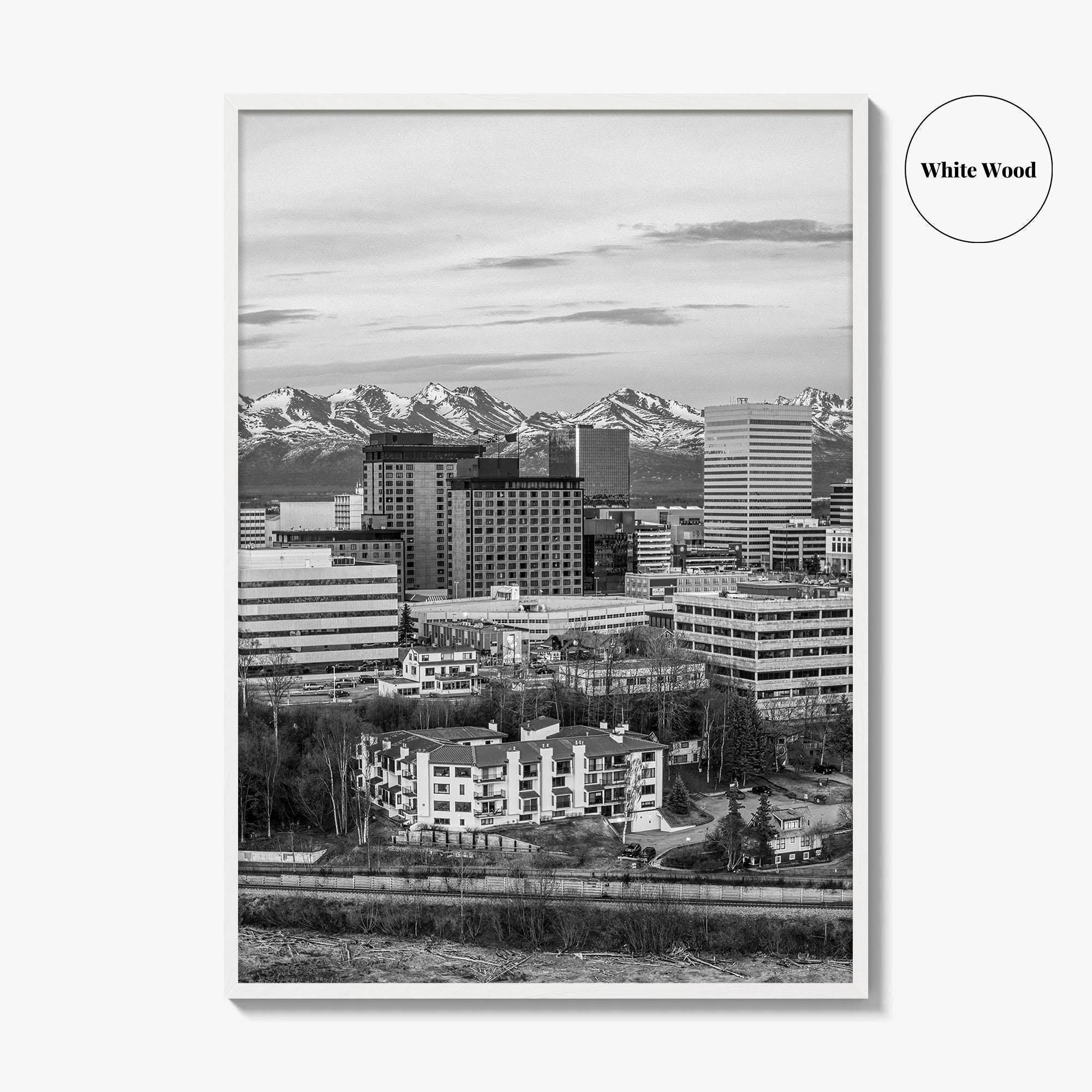 Anchorage Skyline Black and White Fine Art Photo Print, Alaska Poster, USA