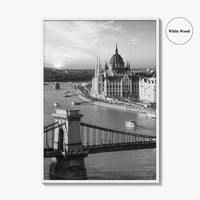 Budapest Black and White Fine Art Photo Print, Hungarian Parliament Chain Bridge Hungary Poster