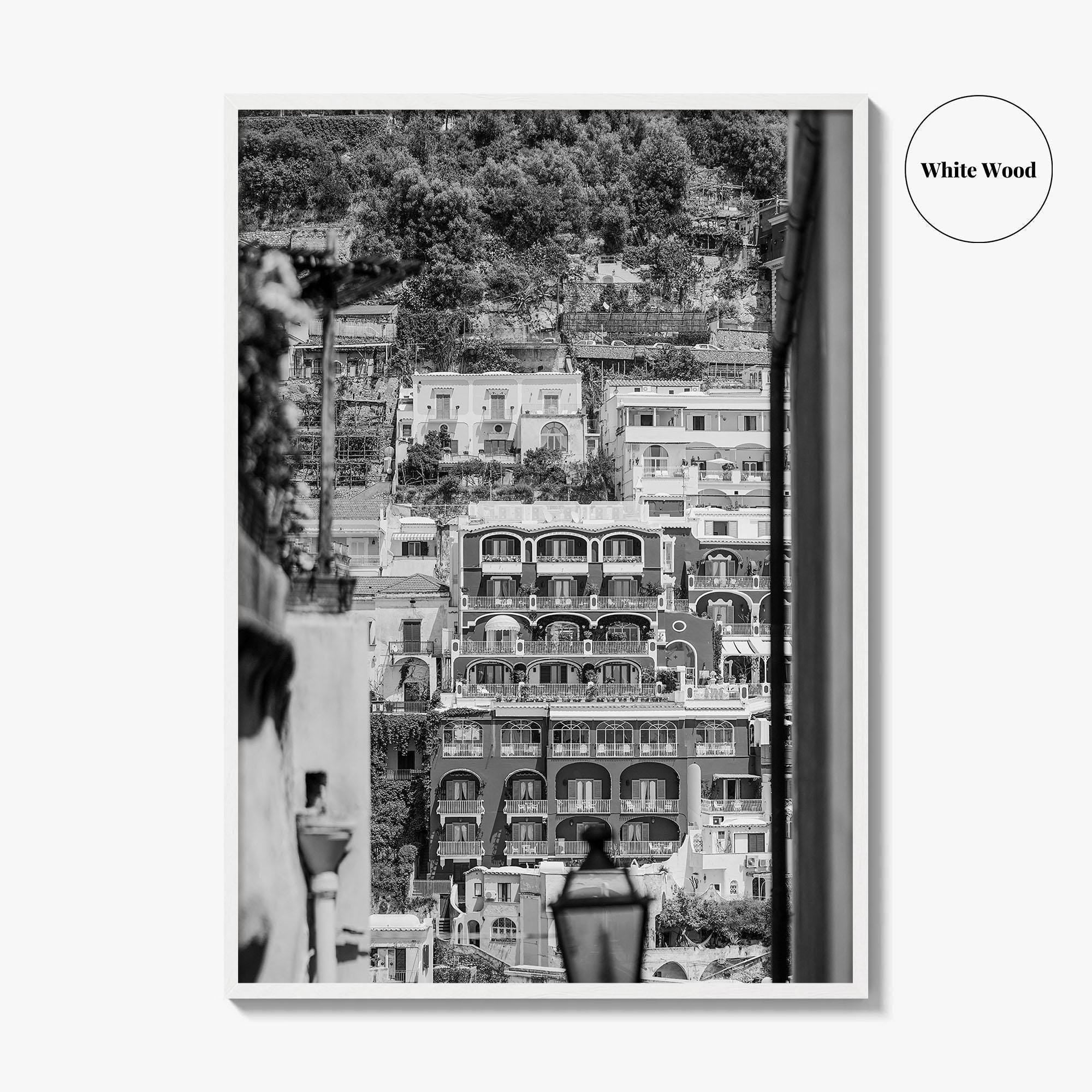 Positano Black and White Fine Art Photo Print, Amalfi Coast Italy Poster, Panoramic Sea