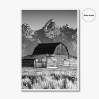 Jackson Hole Black and White Fine Art Photo Print, Grand Teton, Moulton Barn, Wyoming