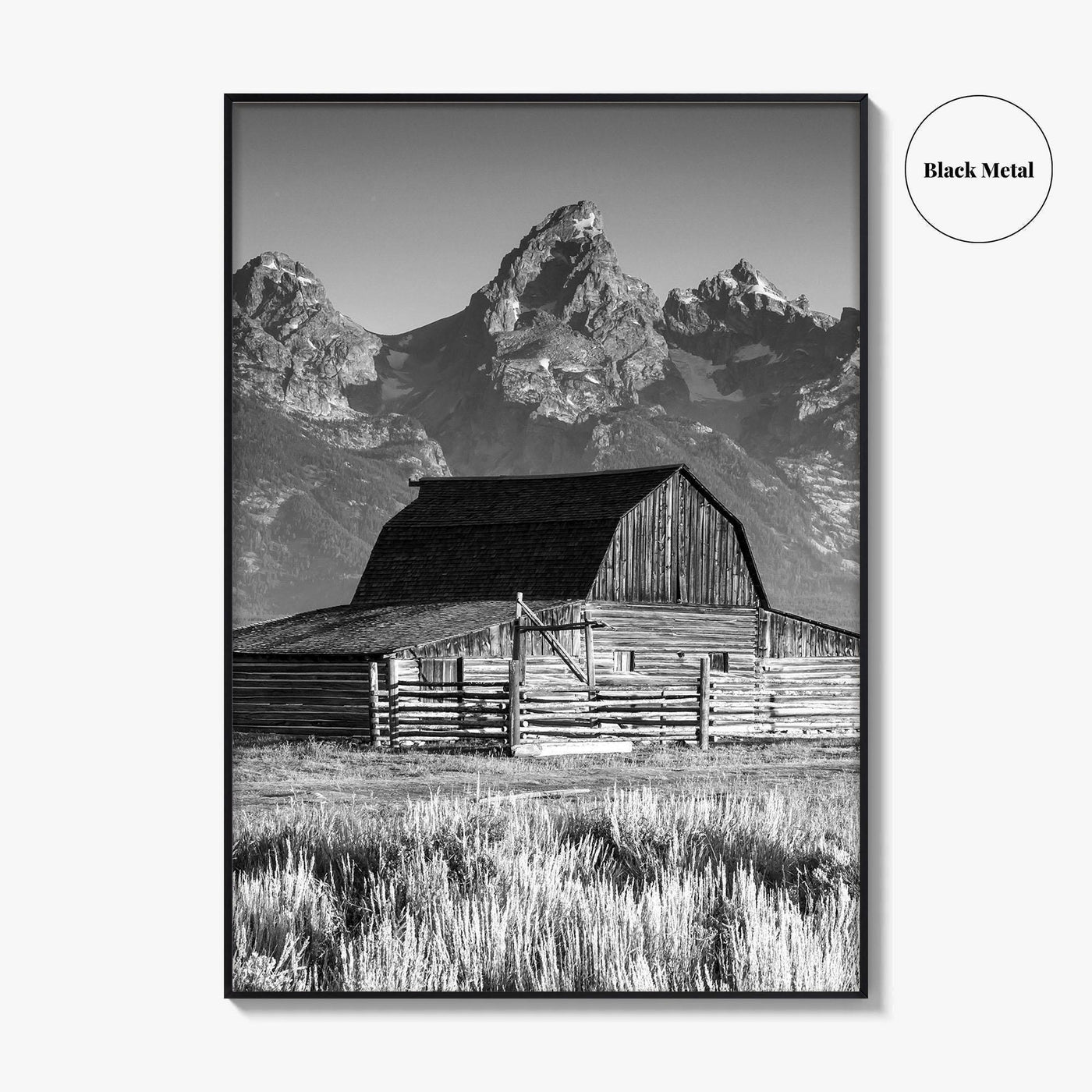Jackson Hole Black and White Fine Art Photo Print, Grand Teton, Moulton Barn, Wyoming