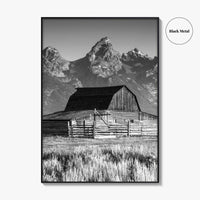 Jackson Hole Black and White Fine Art Photo Print, Grand Teton, Moulton Barn, Wyoming