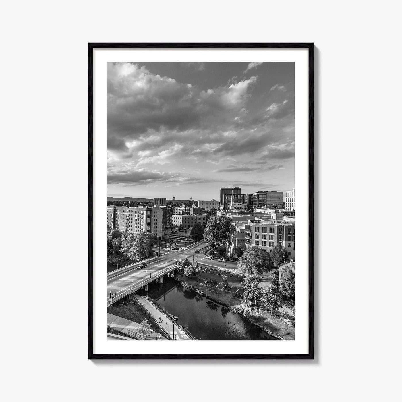 Greenville Skyline Black and White Fine Art Photo Print, South Carolina, SC Poster