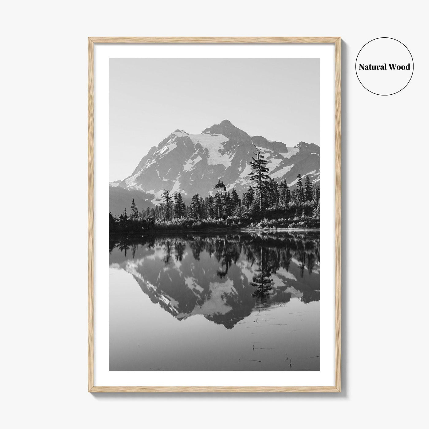 Washington State Black and White Fine Art Photo Print, Mount Shuksan Picture Lake Poster