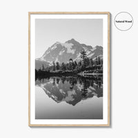 Washington State Black and White Fine Art Photo Print, Mount Shuksan Picture Lake Poster