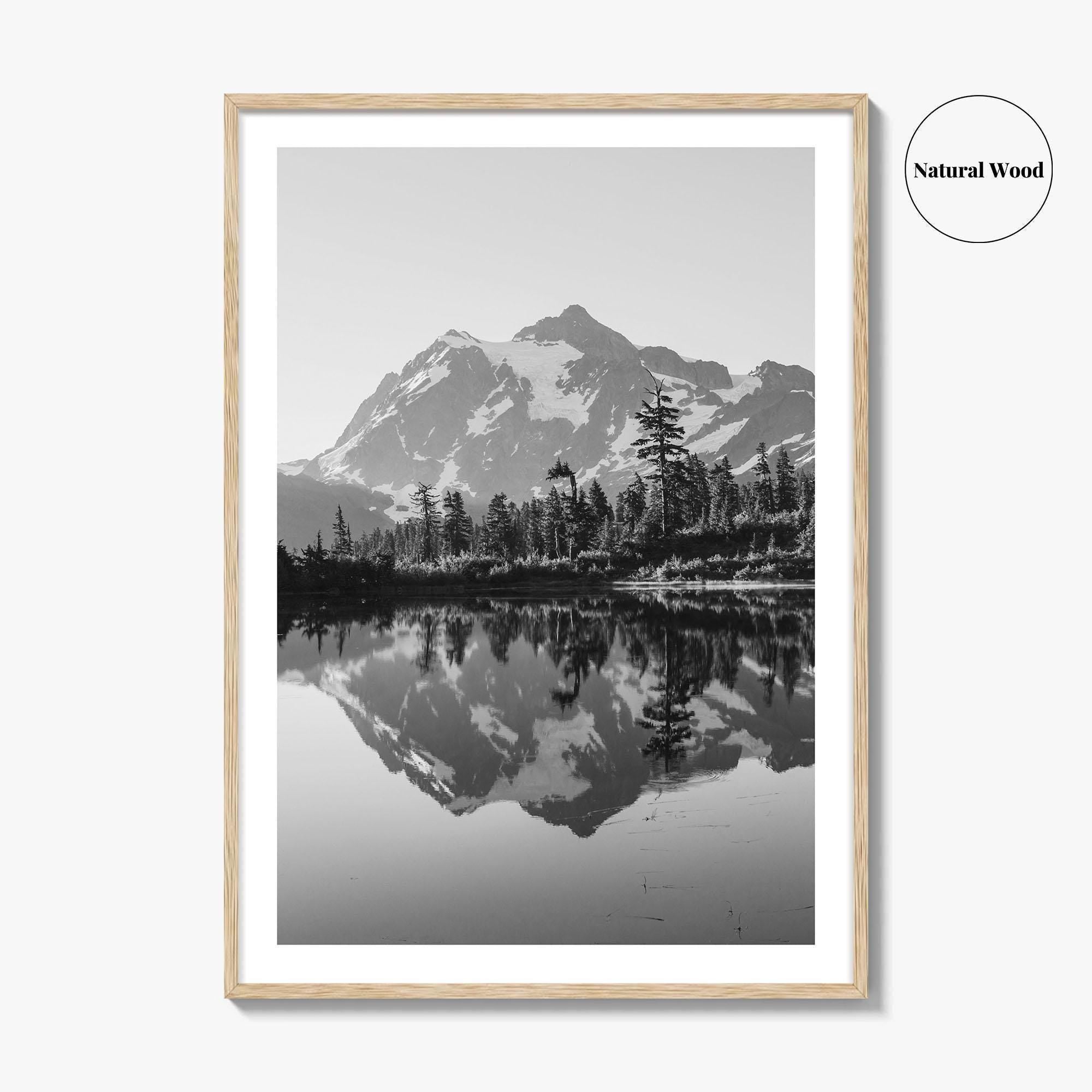 Washington State Black and White Fine Art Photo Print, Mount Shuksan Picture Lake Poster