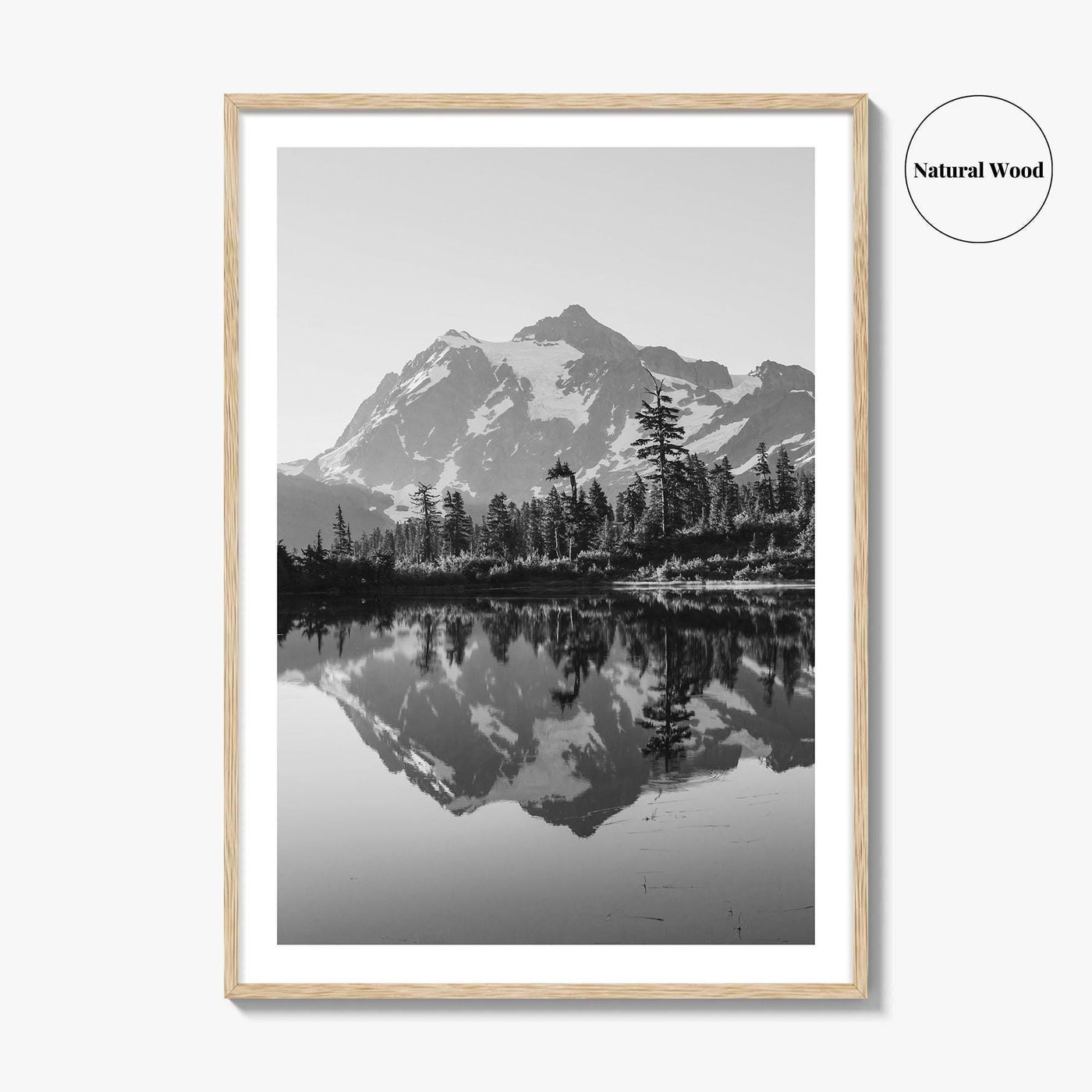 Washington State Black and White Fine Art Photo Print, Mount Shuksan Picture Lake Poster