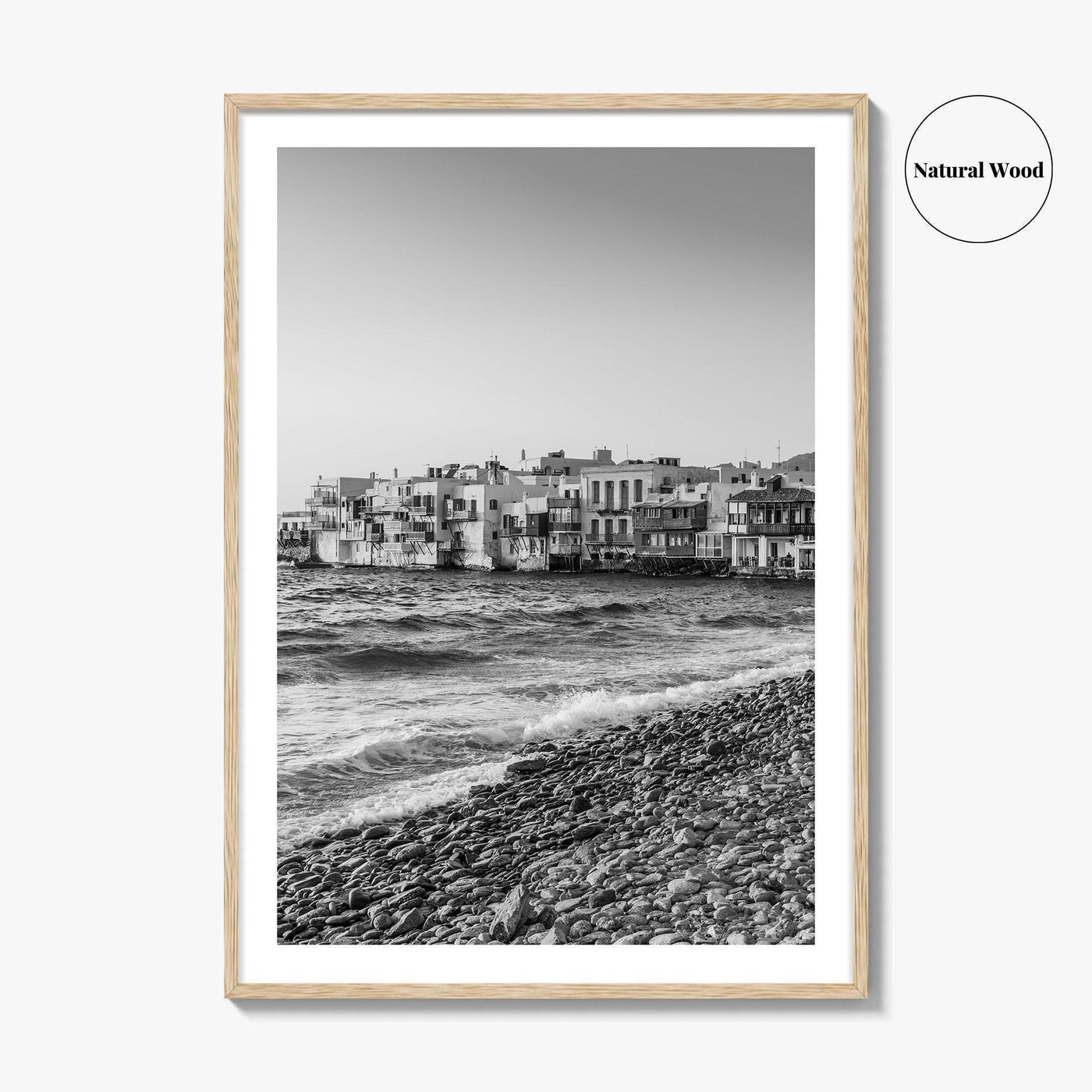 Mykonos Black and White Fine Art Photo Print, Little Venice Waterfront, Greece Wall Poster