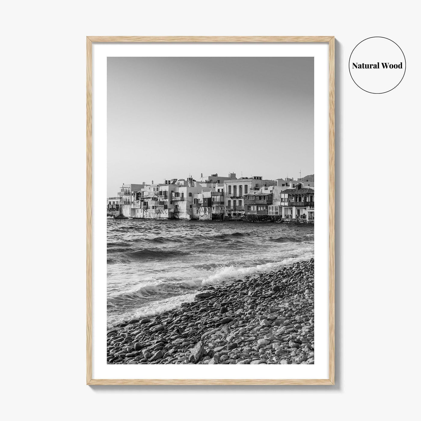 Mykonos Black and White Fine Art Photo Print, Little Venice Waterfront, Greece Wall Poster