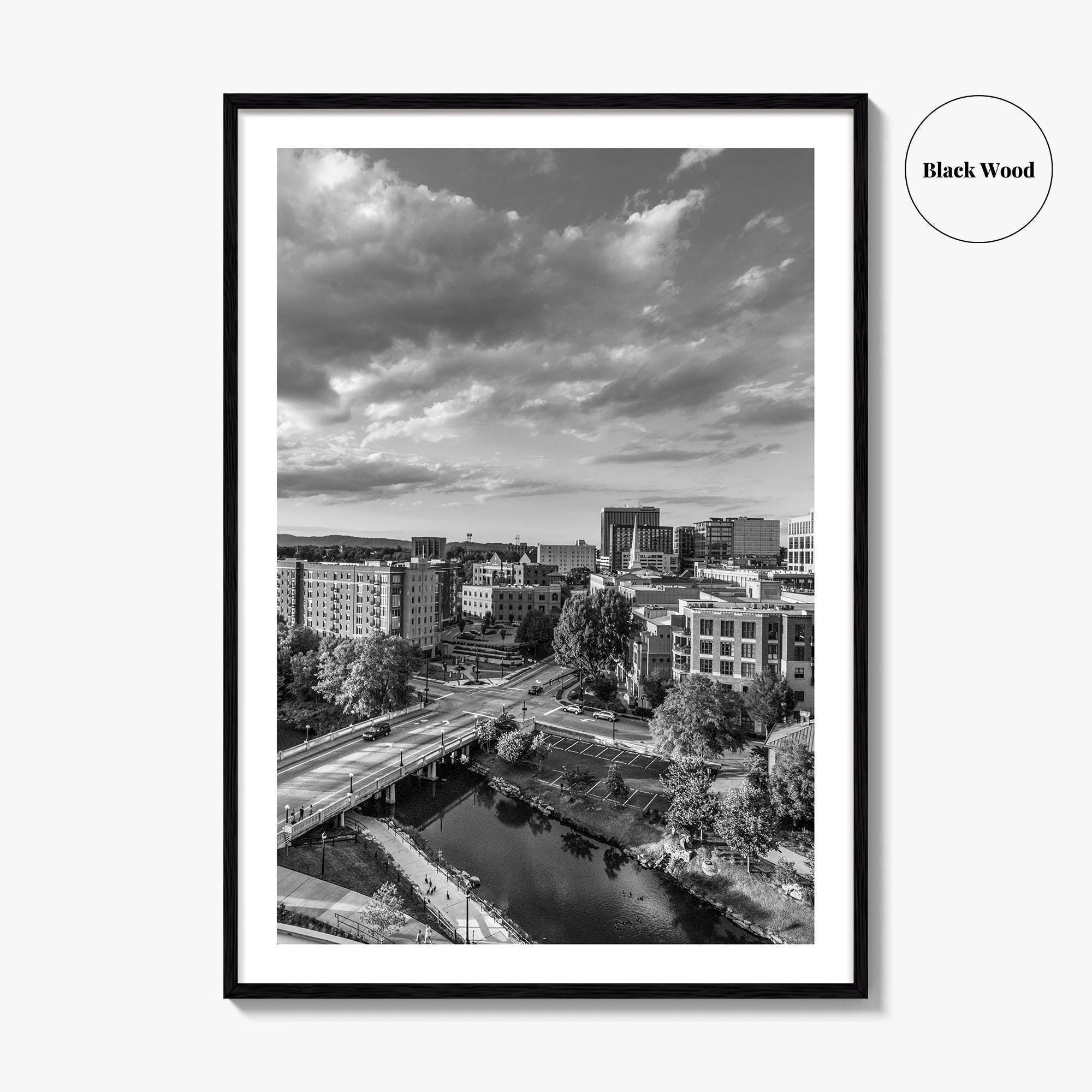 Greenville Skyline Black and White Fine Art Photo Print, South Carolina, SC Poster