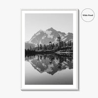 Washington State Black and White Fine Art Photo Print, Mount Shuksan Picture Lake Poster